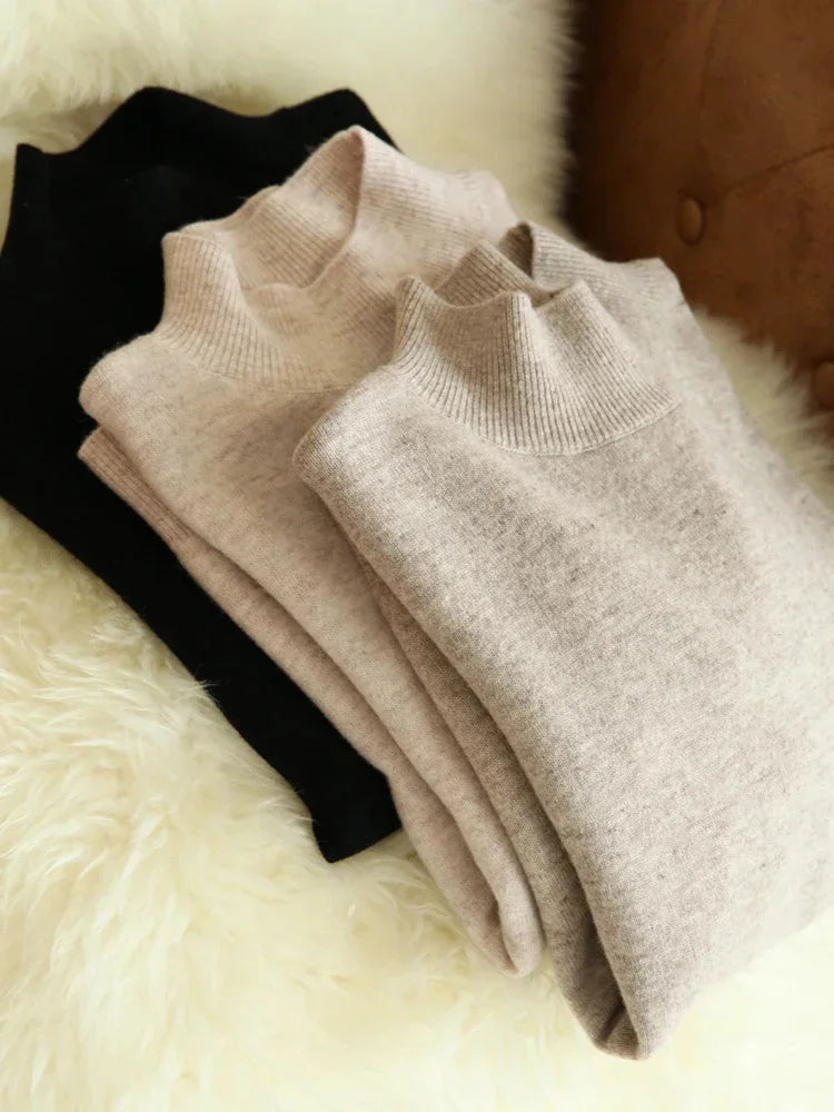 Suéteres elegantes de otoño e invierno para mujer, jersey de cuello alto a la moda, jersey de punto de manga larga ajustado, jersey suave y cálido para mujer.
