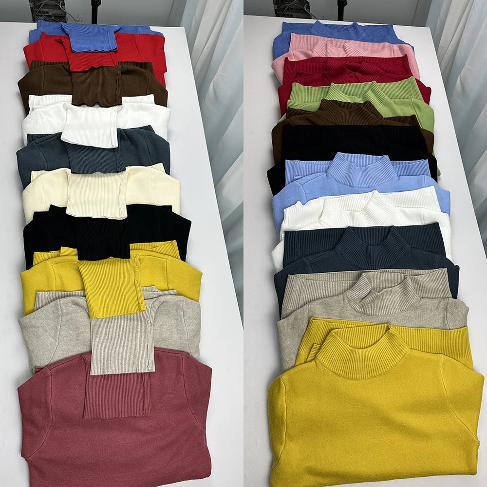 Suéter de invierno de cuello alto para mujer, elegante, grueso, forrado de terciopelo, cálido.