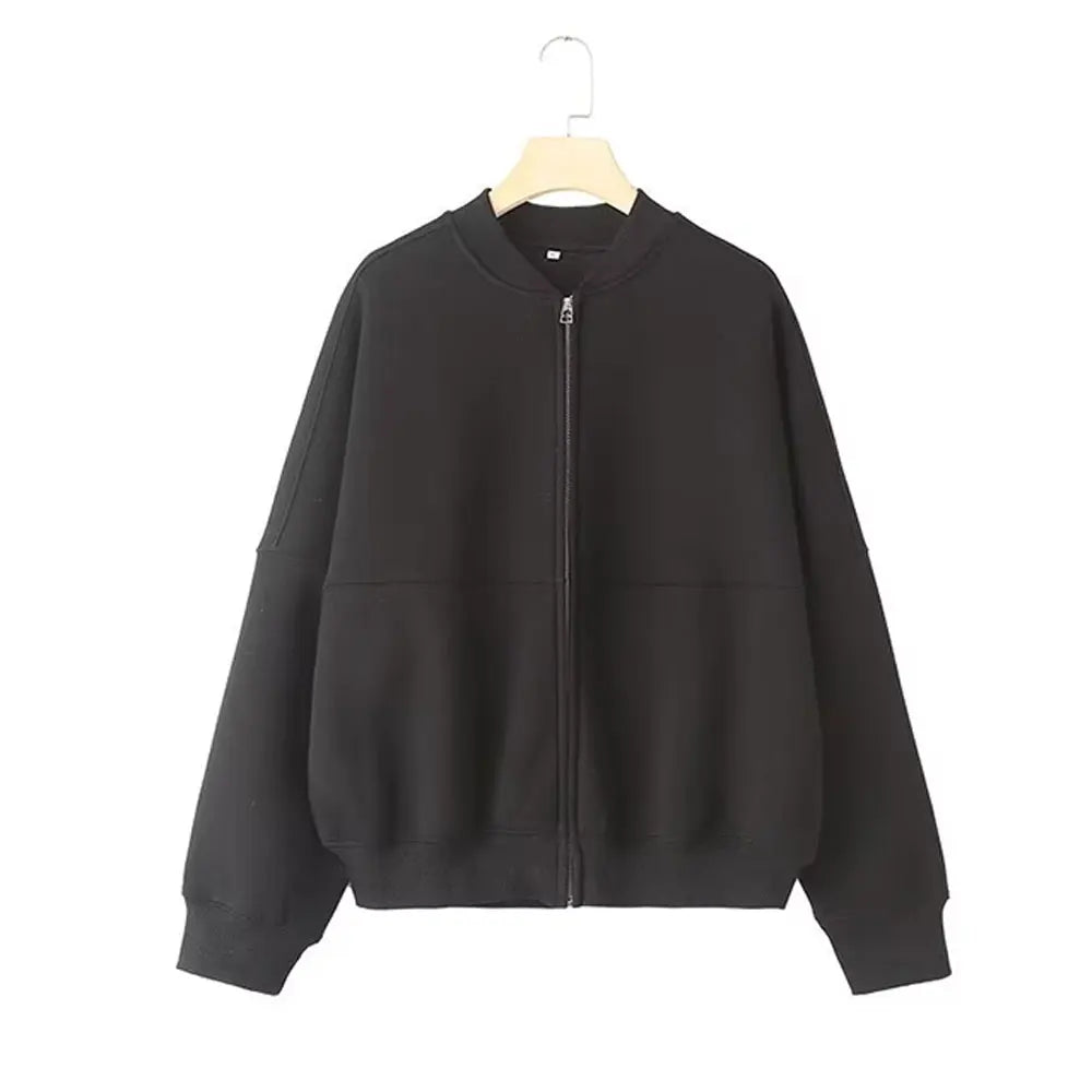 Chaqueta bomber retro de dos piezas con cremallera y pantalones anchos de cintura alta con cordones para mujer.