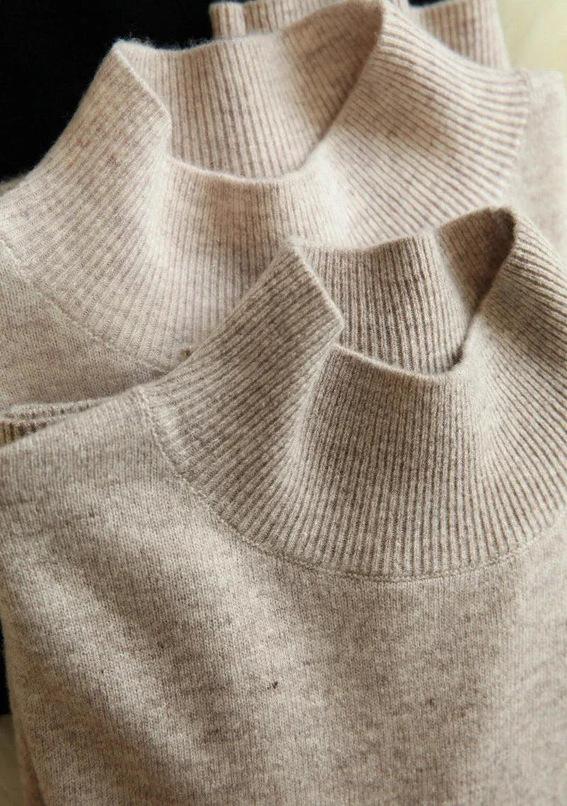 Suéteres elegantes de otoño e invierno para mujer, jersey de cuello alto a la moda, jersey de punto de manga larga ajustado, jersey suave y cálido para mujer.