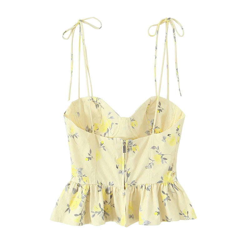 Top de corsé elegante y chic, de tirantes, estampado floral, sexy para fiestas y noches.