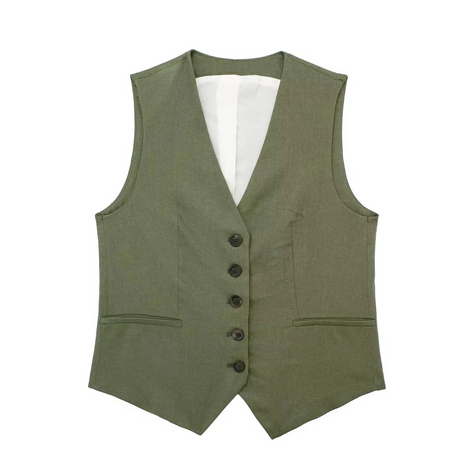 Conjunto elegante de 2 piezas para mujer: chaleco con cuello en V y botones, shorts ajustados, ideal para el verano, la oficina o para uso diario.