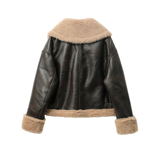 Chaqueta corta de doble cara cálida y gruesa para mujer, otoño e invierno, abrigo marrón para mujer