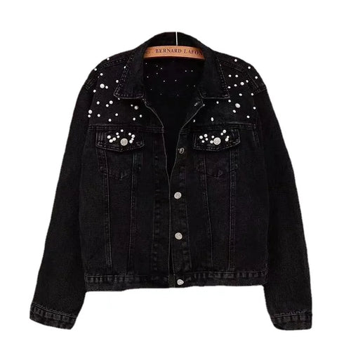 Abrigo vaquero para mujer, con cuello vuelto, botonadura sencilla, chaqueta de manga larga, corta y holgada.