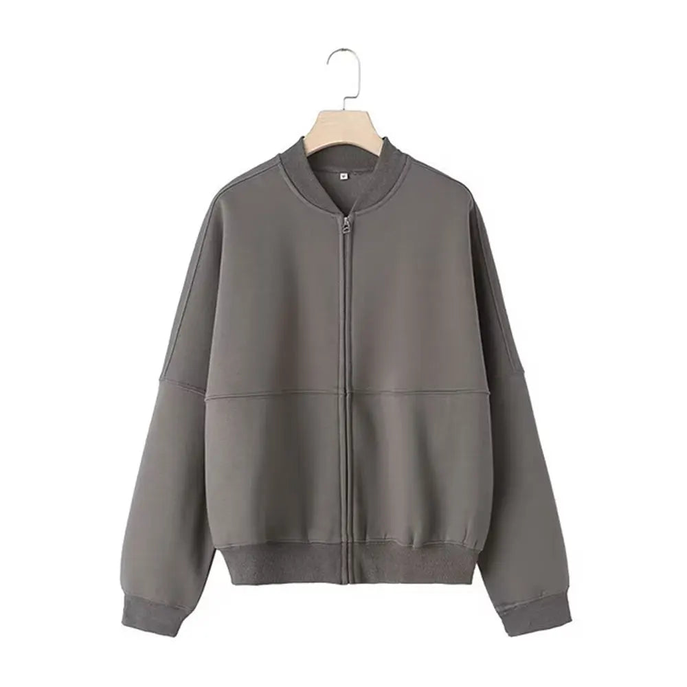 Chaqueta bomber retro de dos piezas con cremallera y pantalones anchos de cintura alta con cordones para mujer.