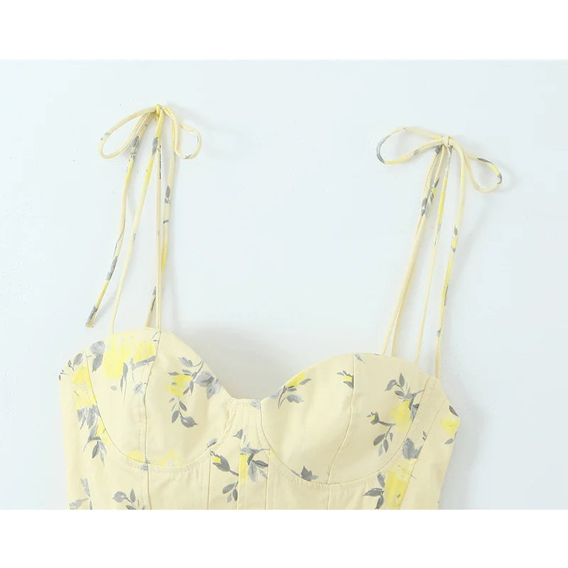 Top de corsé elegante y chic, de tirantes, estampado floral, sexy para fiestas y noches.