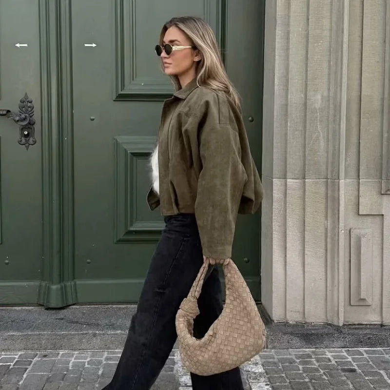 Chaquetas bomber para mujer, abrigos de moda con cuello vuelto, manga larga, abrigos holgados, prendas de abrigo vintage para mujer.