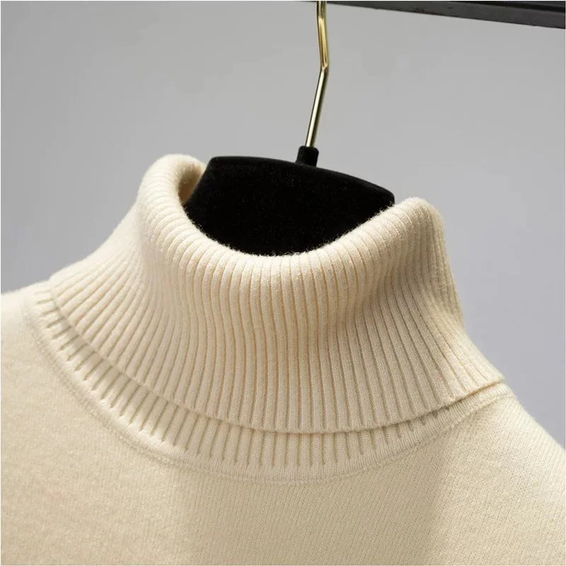 Suéter de invierno de cuello alto para mujer, elegante, grueso, forrado de terciopelo, cálido.