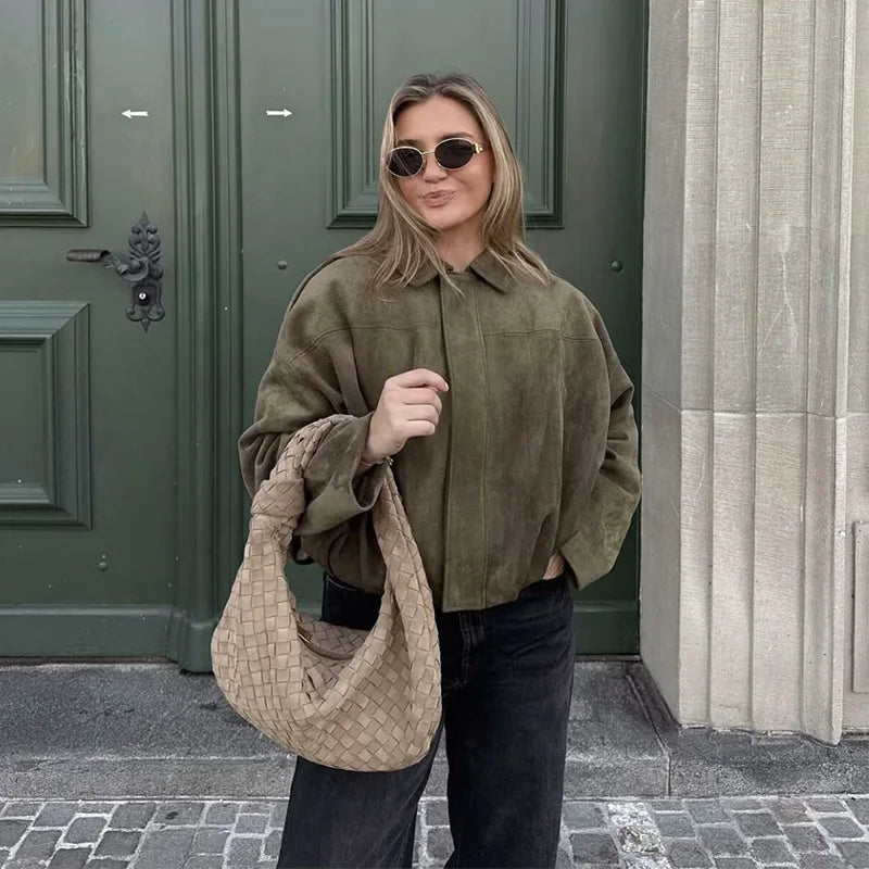 Chaquetas bomber para mujer, abrigos de moda con cuello vuelto, manga larga, abrigos holgados, prendas de abrigo vintage para mujer.